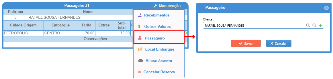 Alterar passageiros da reserva