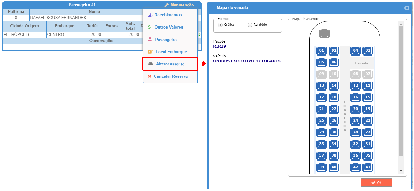 Alterar assento do passageiro