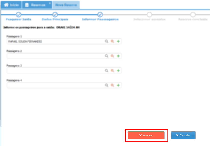 Avançar para o próximo passo após preencher as informações de passageiros