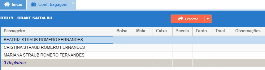 O relatório para conferência de bagagens dos passageiros