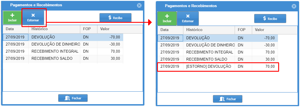 Estorno de valores