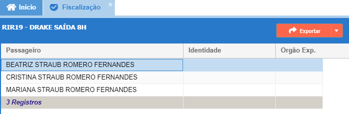 O relatório de listagem de passageiros para fiscalização