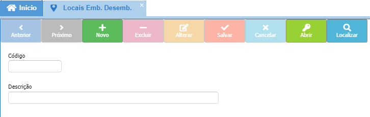 Tela de cadastro de Local de embarque