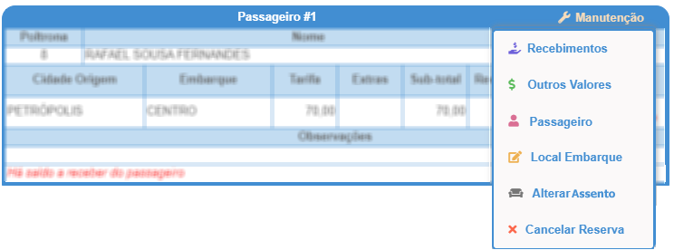 Manutenção passageiro reserva