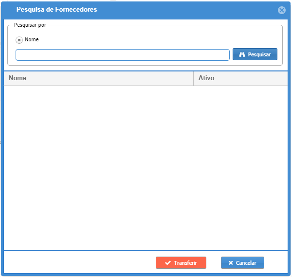Pesquisa de fornecedor cadastrados