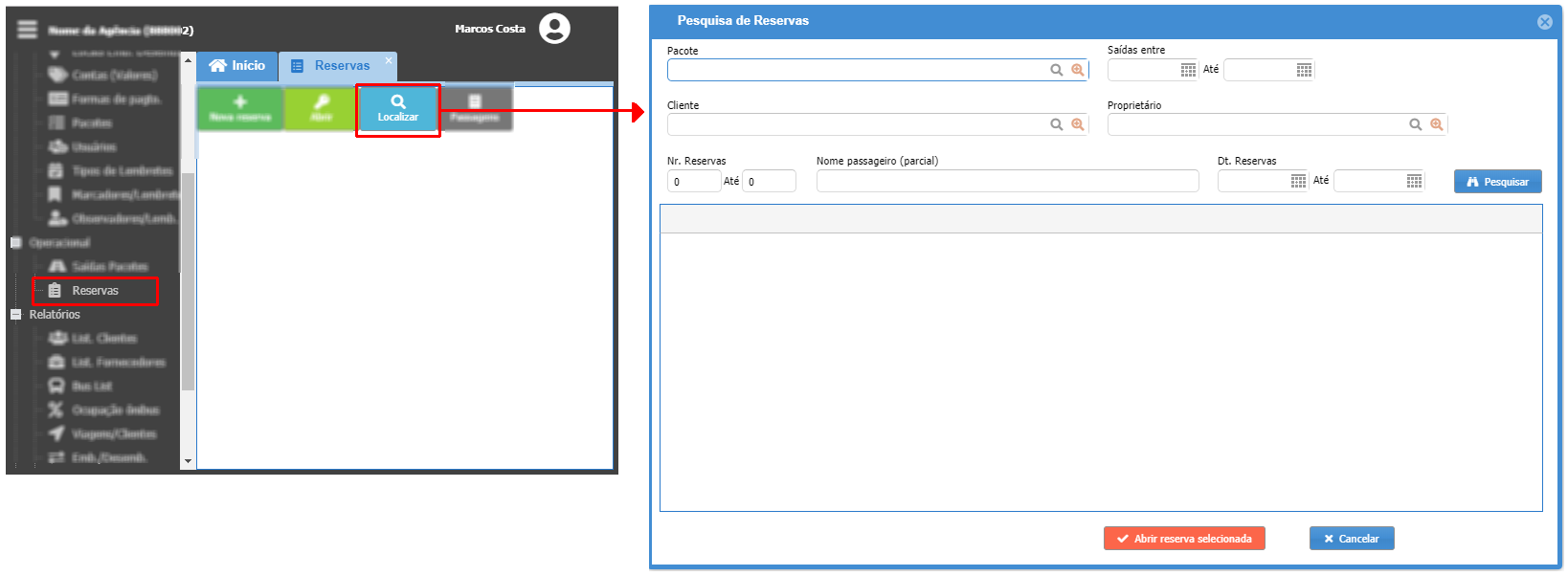 Abrir reservas através da pesquisa ou após a conclusão da reserva
