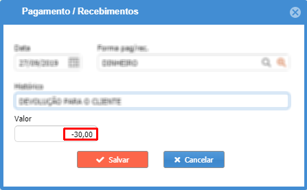 Tela para informar recebimentos e pagamentos dos passageiros